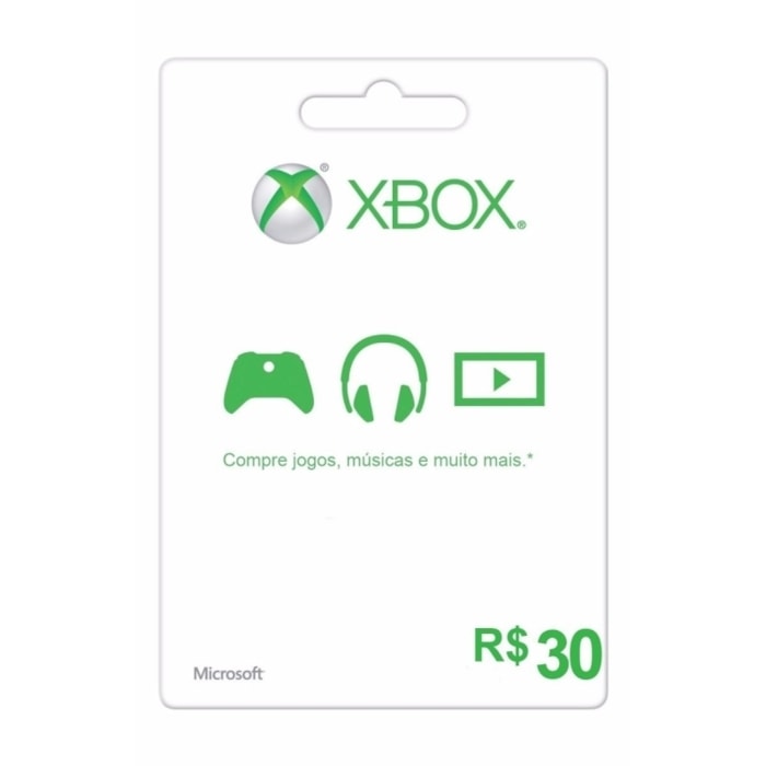 Cartão Presente R$30 Xbox Live Brasil - Microsoft