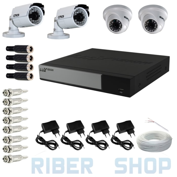 Kit de CFTV - DVR LuxVision 4 Canais - 2x Dome/2x Bullet (Citrox AHD-M - 720p)